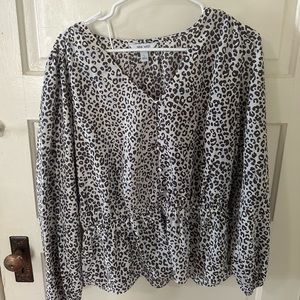 Gray & White Leopard Blouse